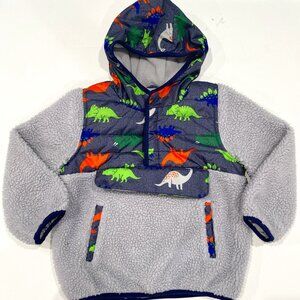 1 Madison Grey fleece hoodie with dinosaur accents + pockets boy's size 4T, EUC.